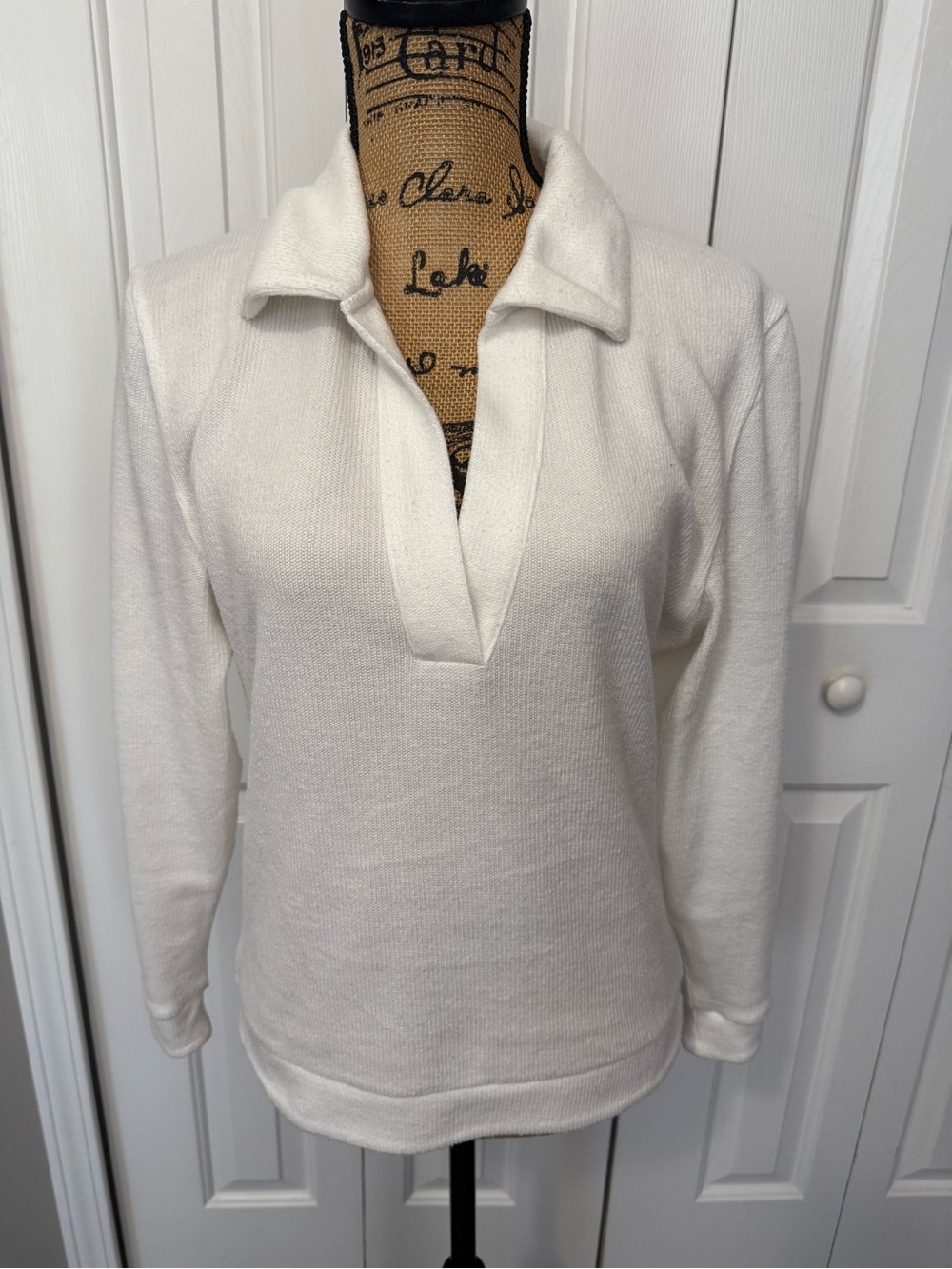WHBM White Knit Polo V-Neck Sweater